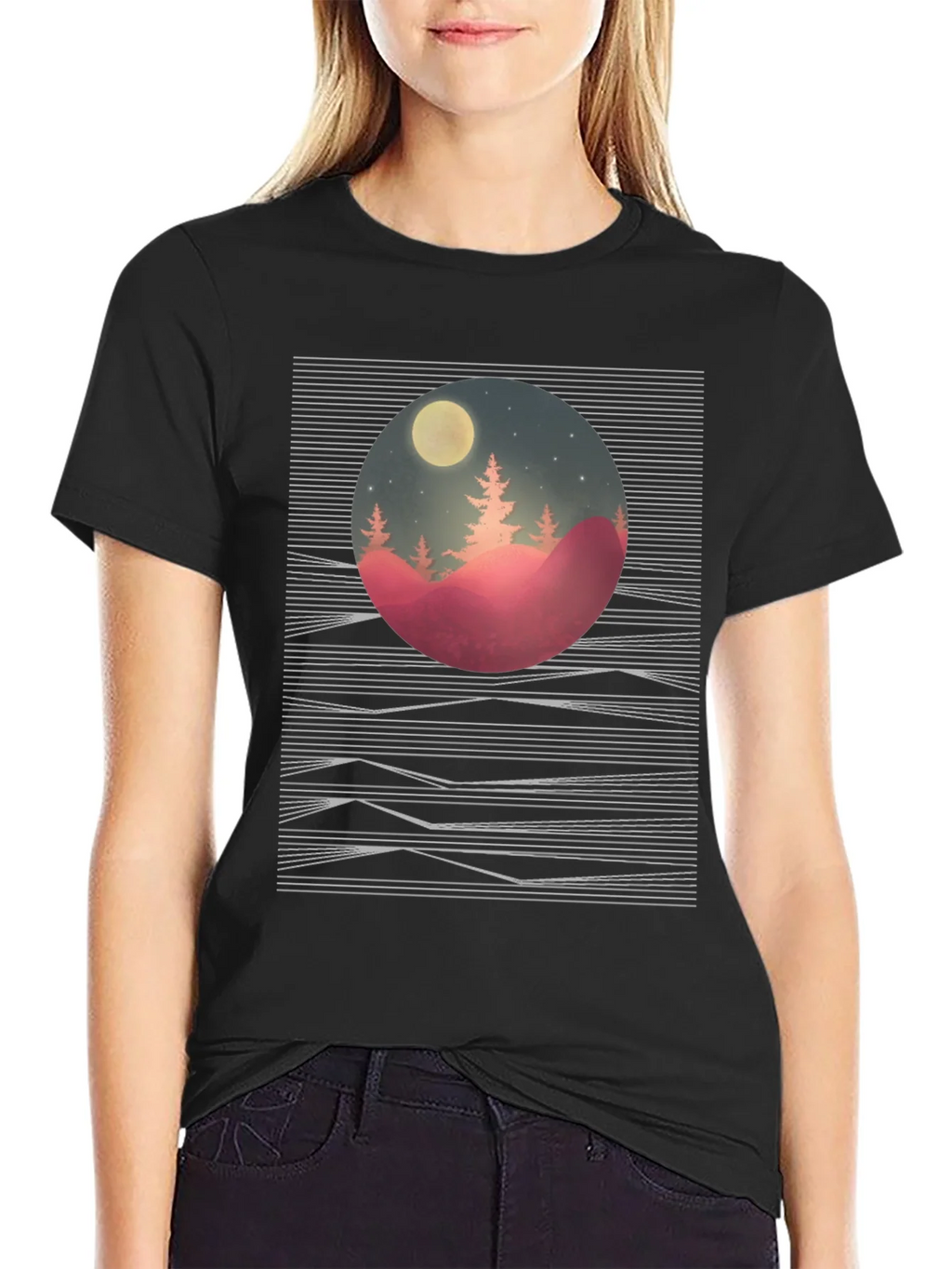 Nature Scene Graphic Tee - Black Cotton T-Shirt product image 2