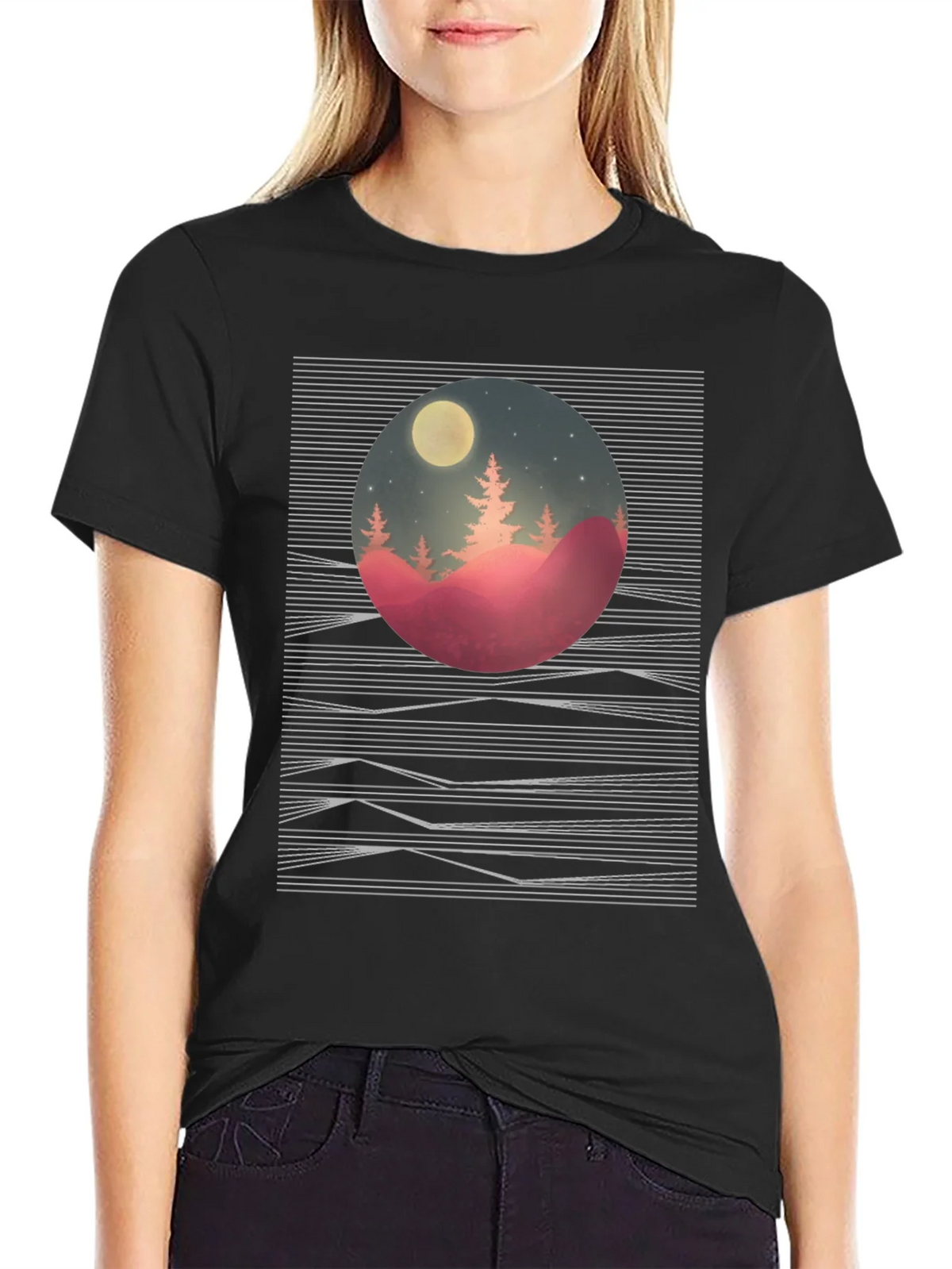 Nature Scene Graphic Tee - Black Cotton T-Shirt product image 2