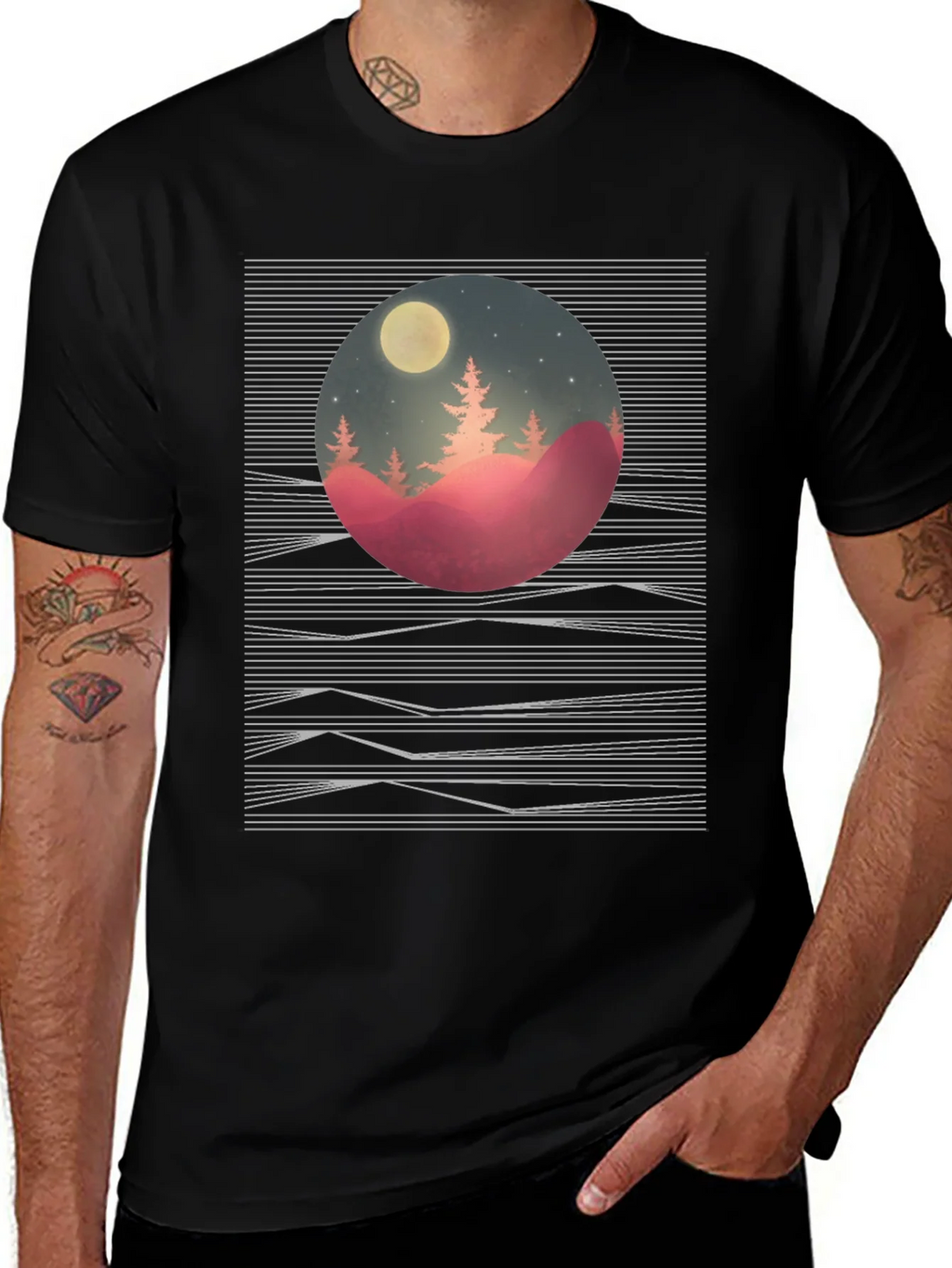 Nature Scene Graphic Tee - Black Cotton T-Shirt product image 1