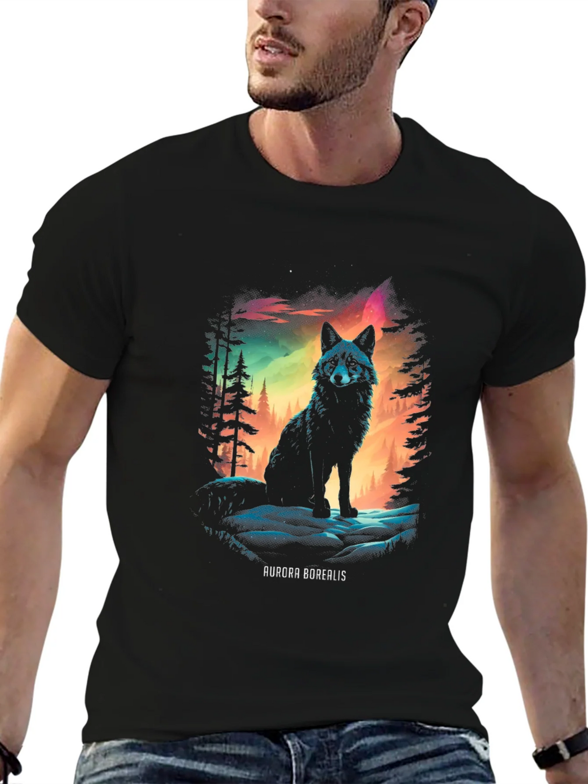Aurora Borealis Wolf Graphic T-Shirt product image 5