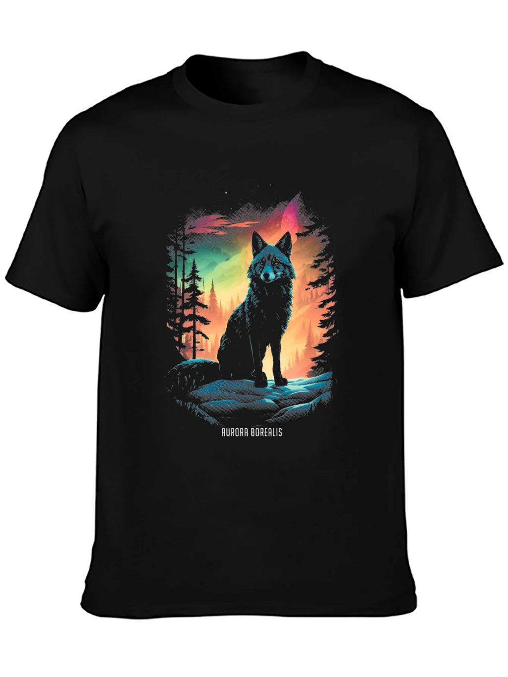 Aurora Borealis Wolf Graphic T-Shirt product image 2