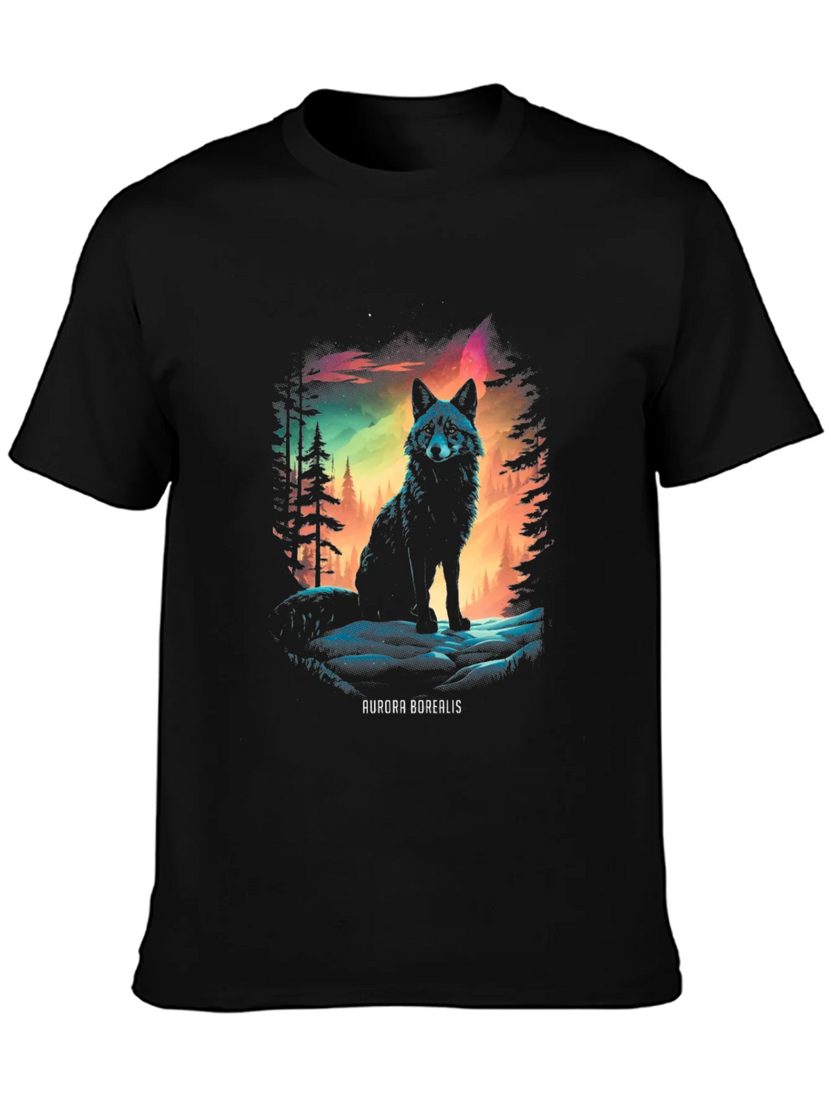 Aurora Borealis Wolf Graphic T-Shirt product image 2