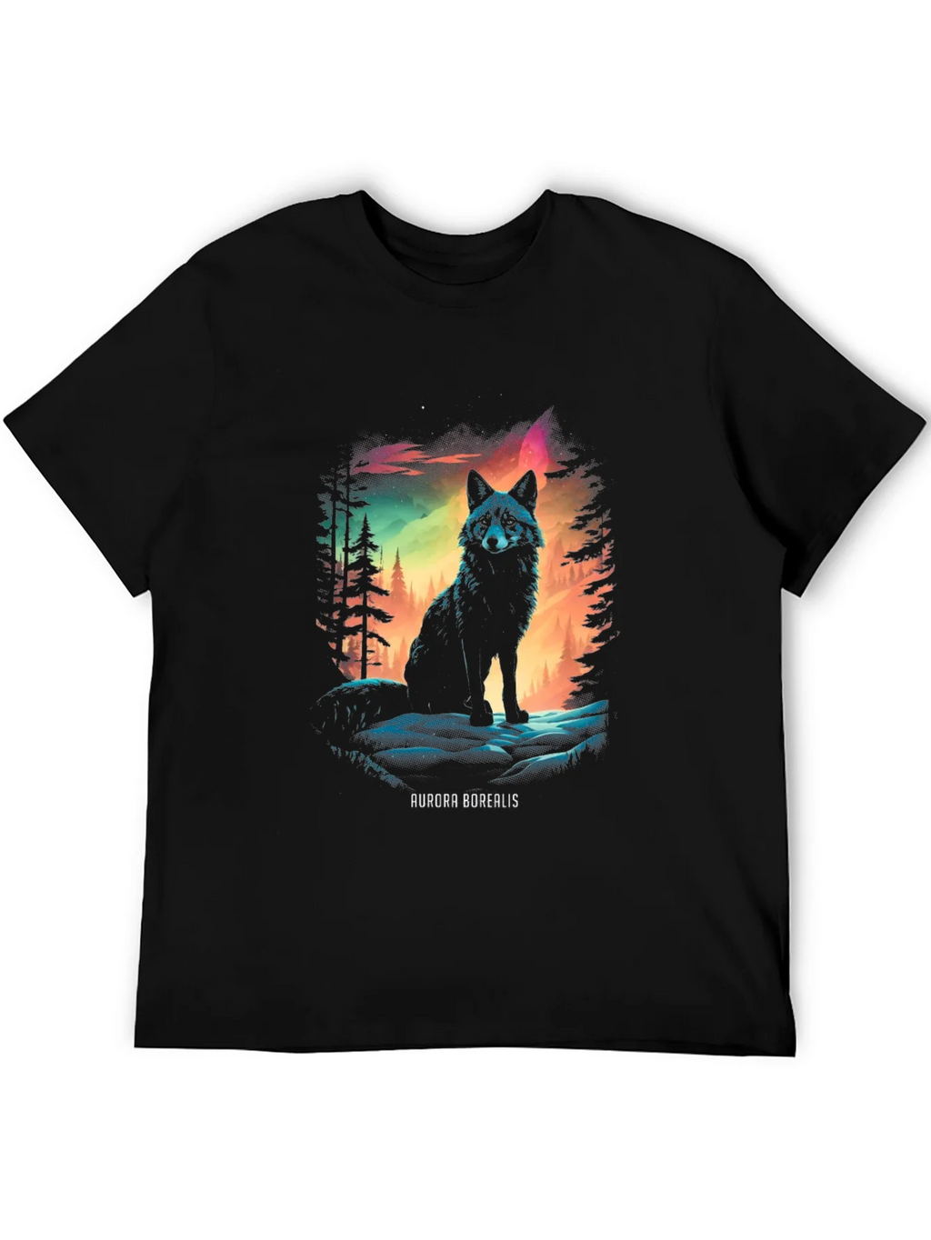 Aurora Borealis Wolf Graphic T-Shirt product image 4