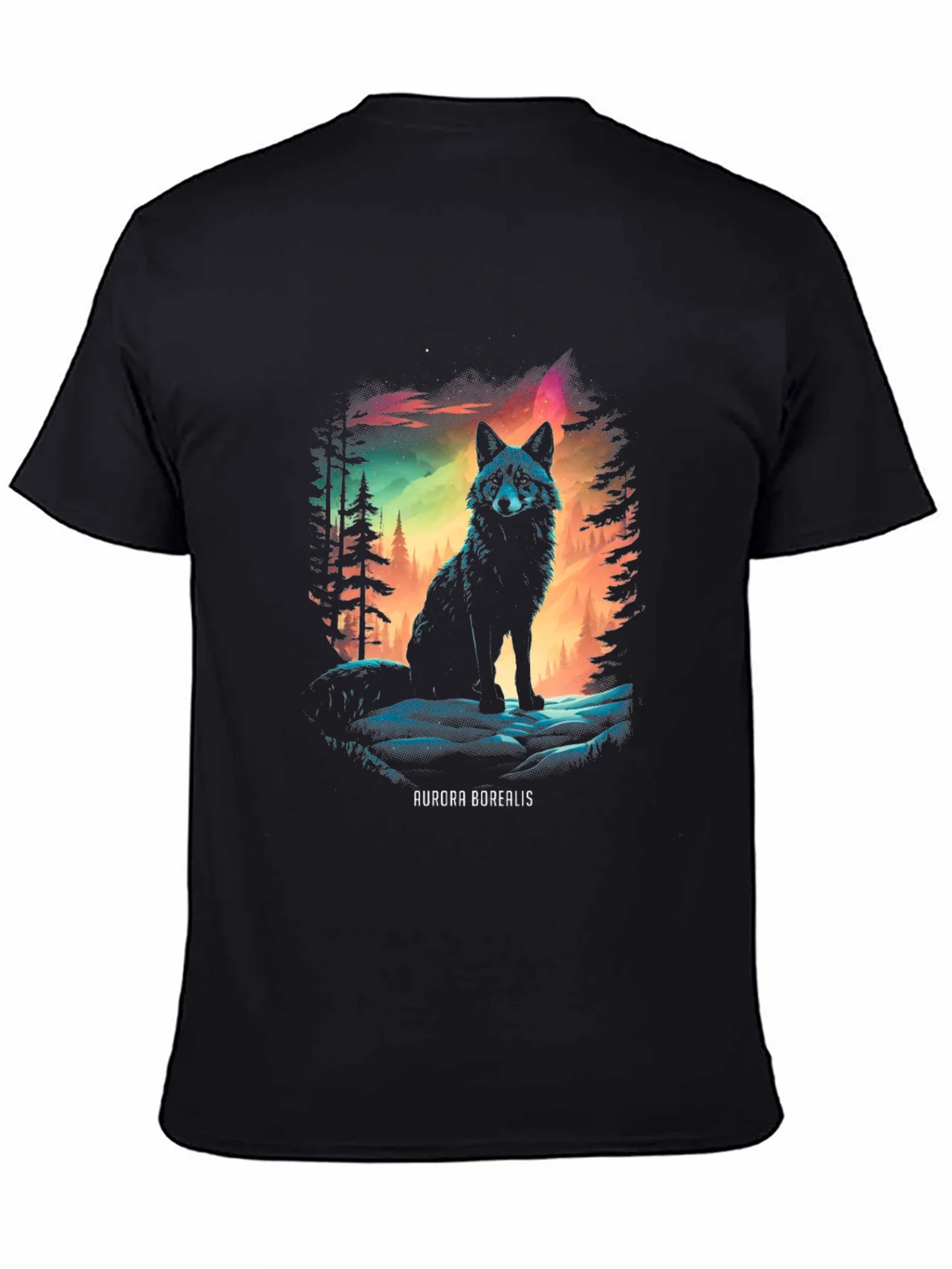 Aurora Borealis Wolf Graphic T-Shirt product image 3