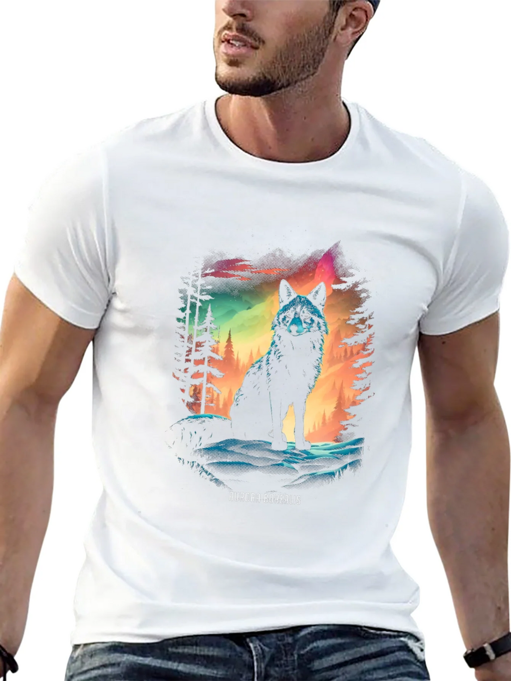 Aurora Borealis Wolf Graphic T-Shirt product image 9