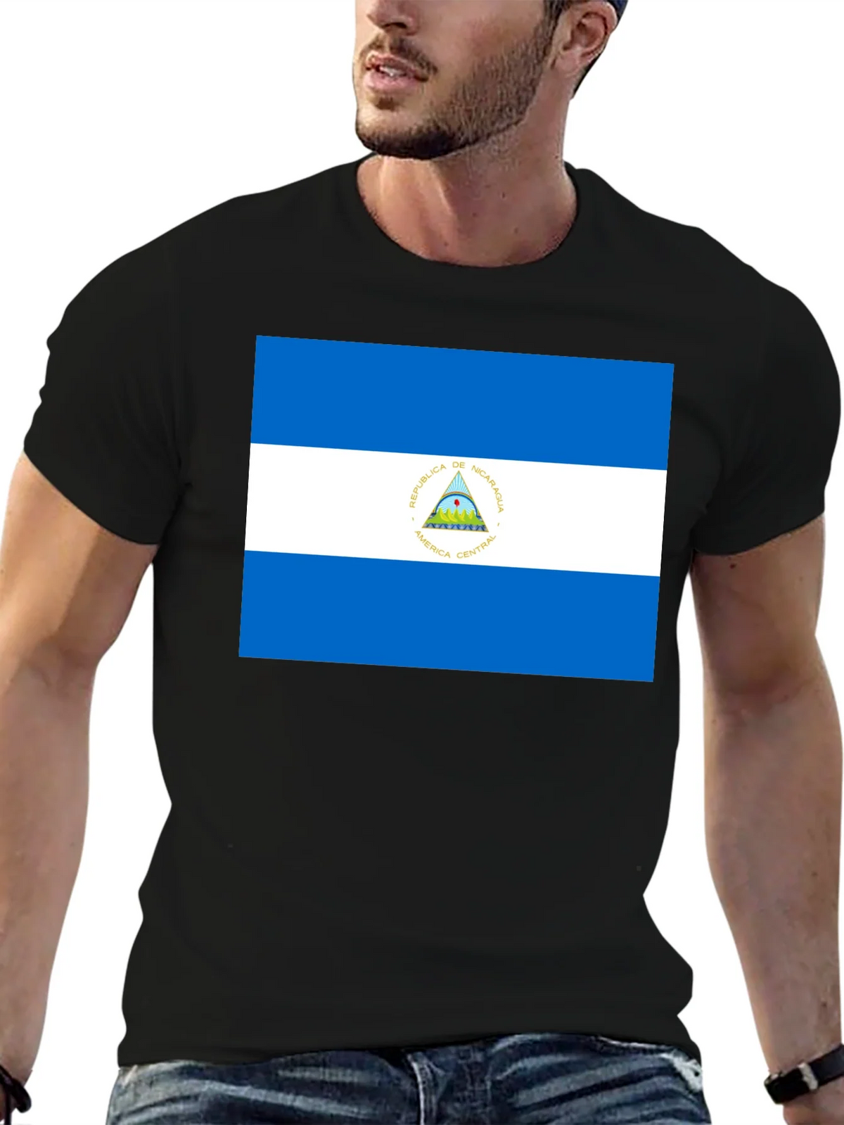 Nicaragua Flag T-Shirt - Black Cotton Tee product image 6