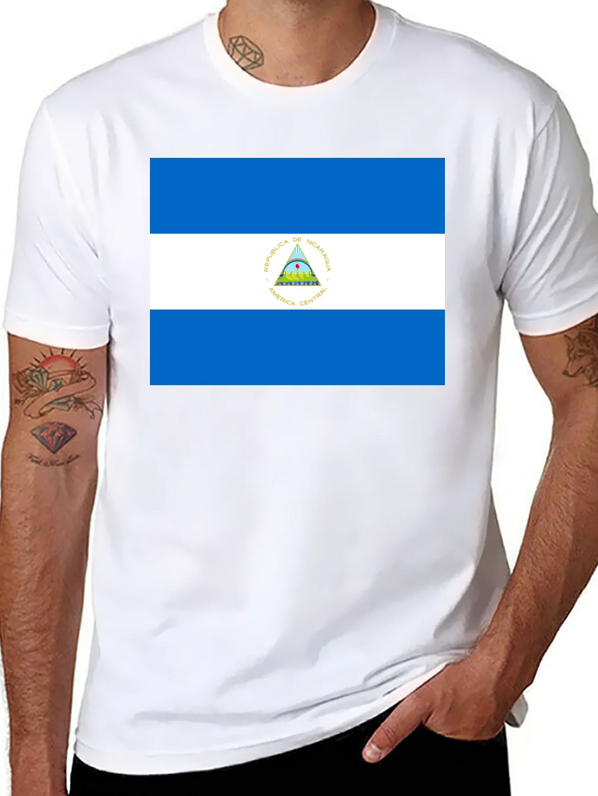 Nicaragua Flag T-Shirt - Black Cotton Tee product image 7