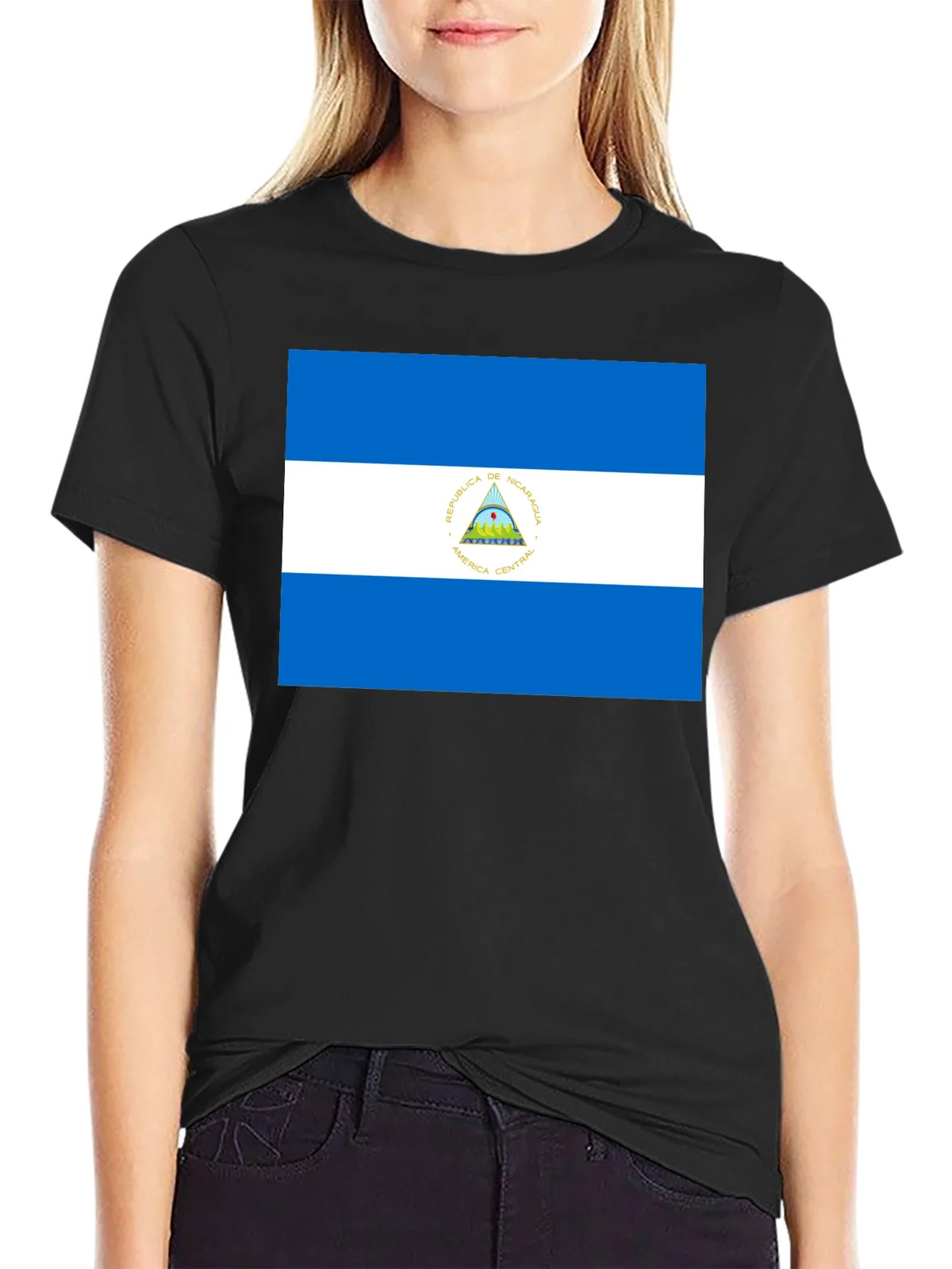 Nicaragua Flag T-Shirt - Black Cotton Tee product image 2