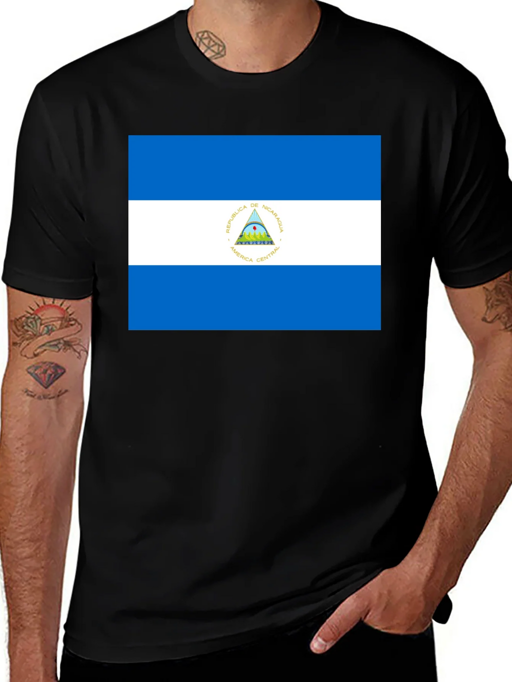 Nicaragua Flag T-Shirt - Black Cotton Tee product image 1