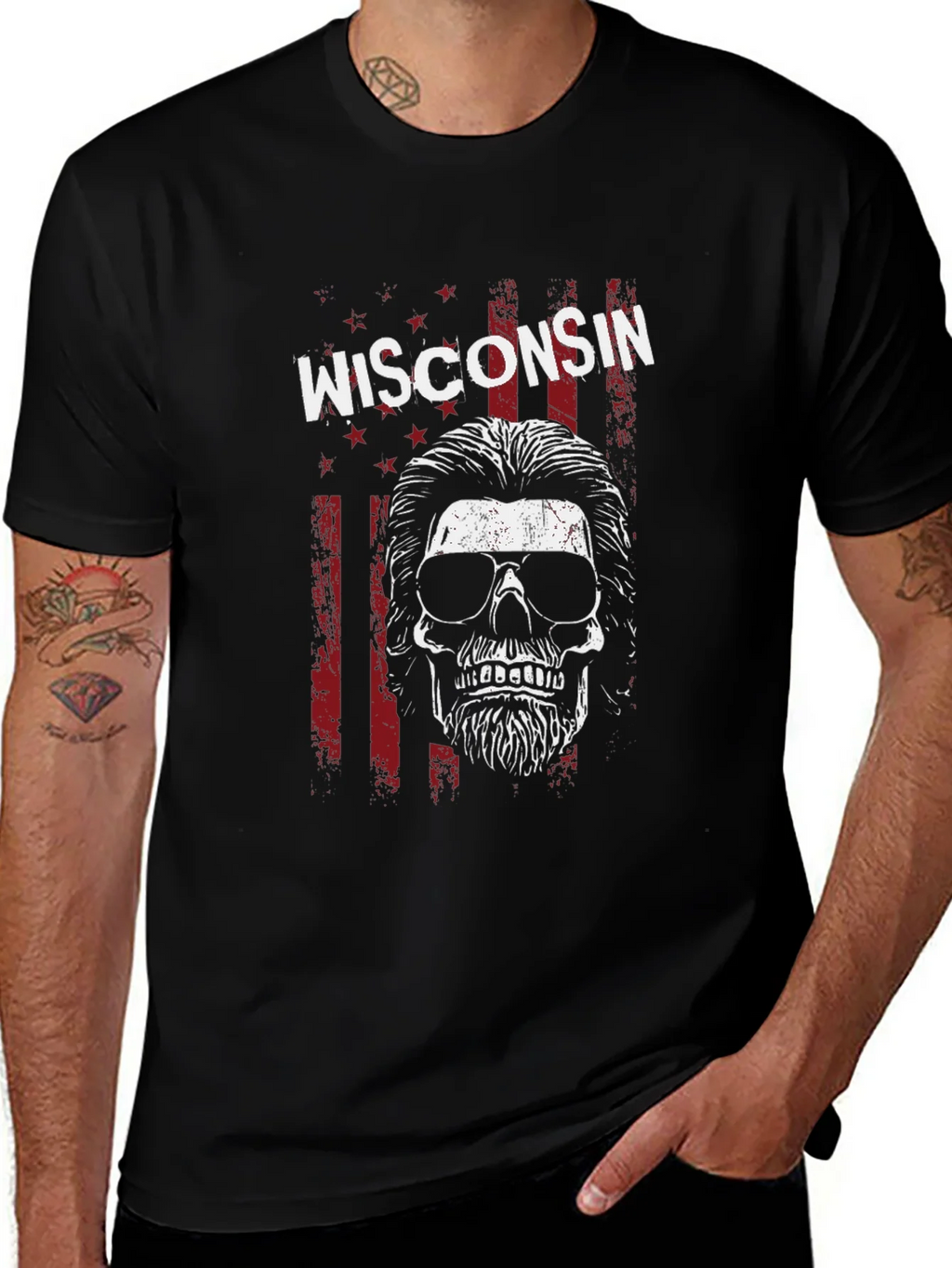 Wisconsin Skull Graphic Tee - USA Patriotic Shirt product image 1