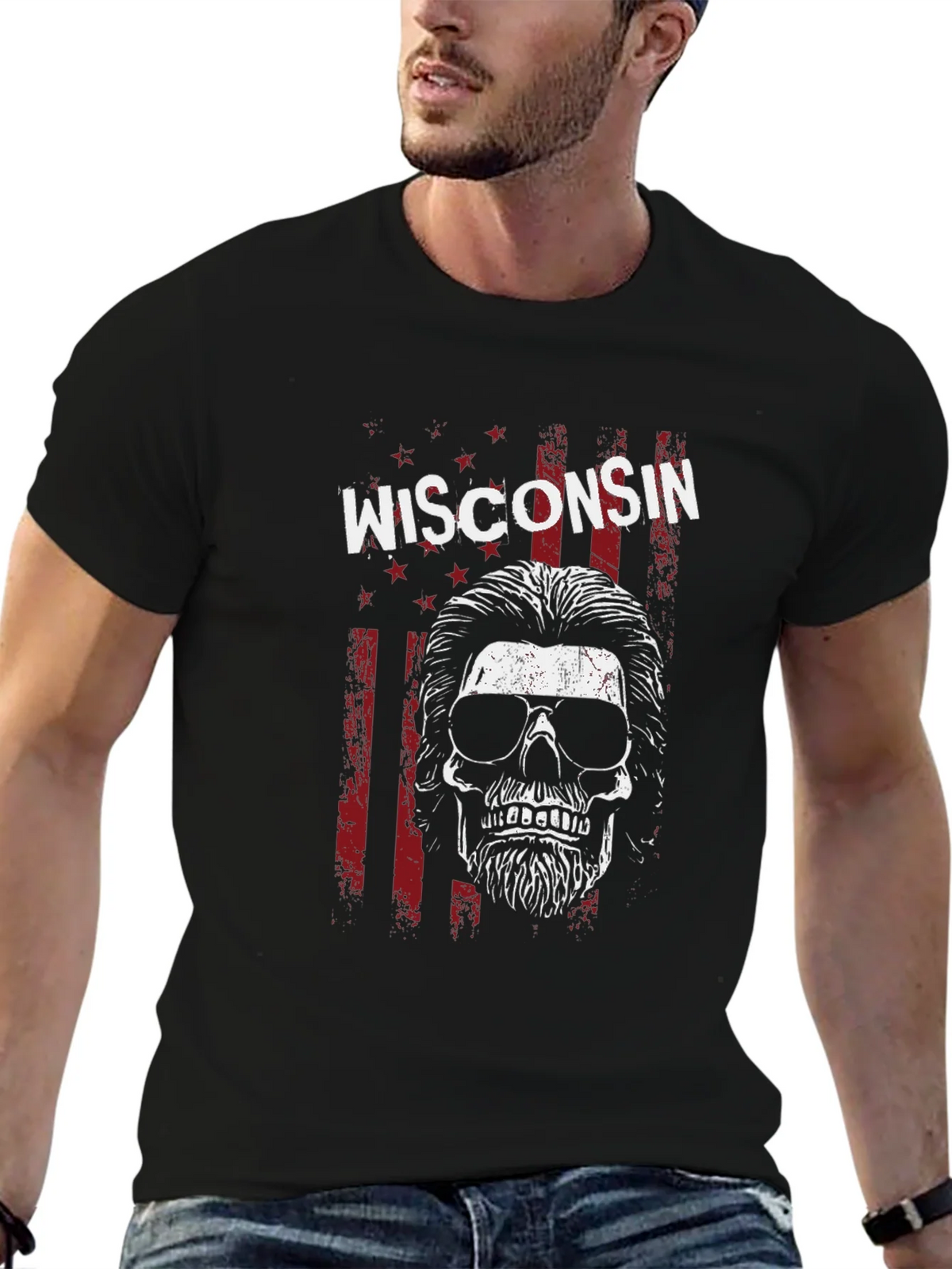 Wisconsin Skull Graphic Tee - USA Patriotic Shirt product image 6