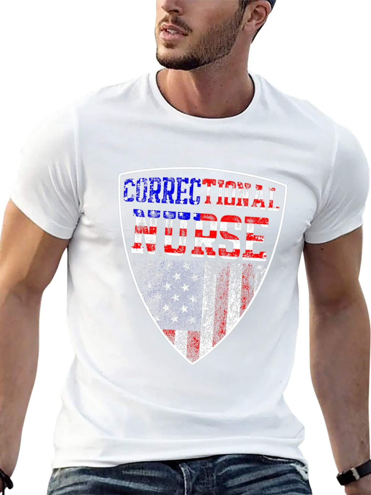Correctional Nurse American Flag Shield T-Shirt product image 11