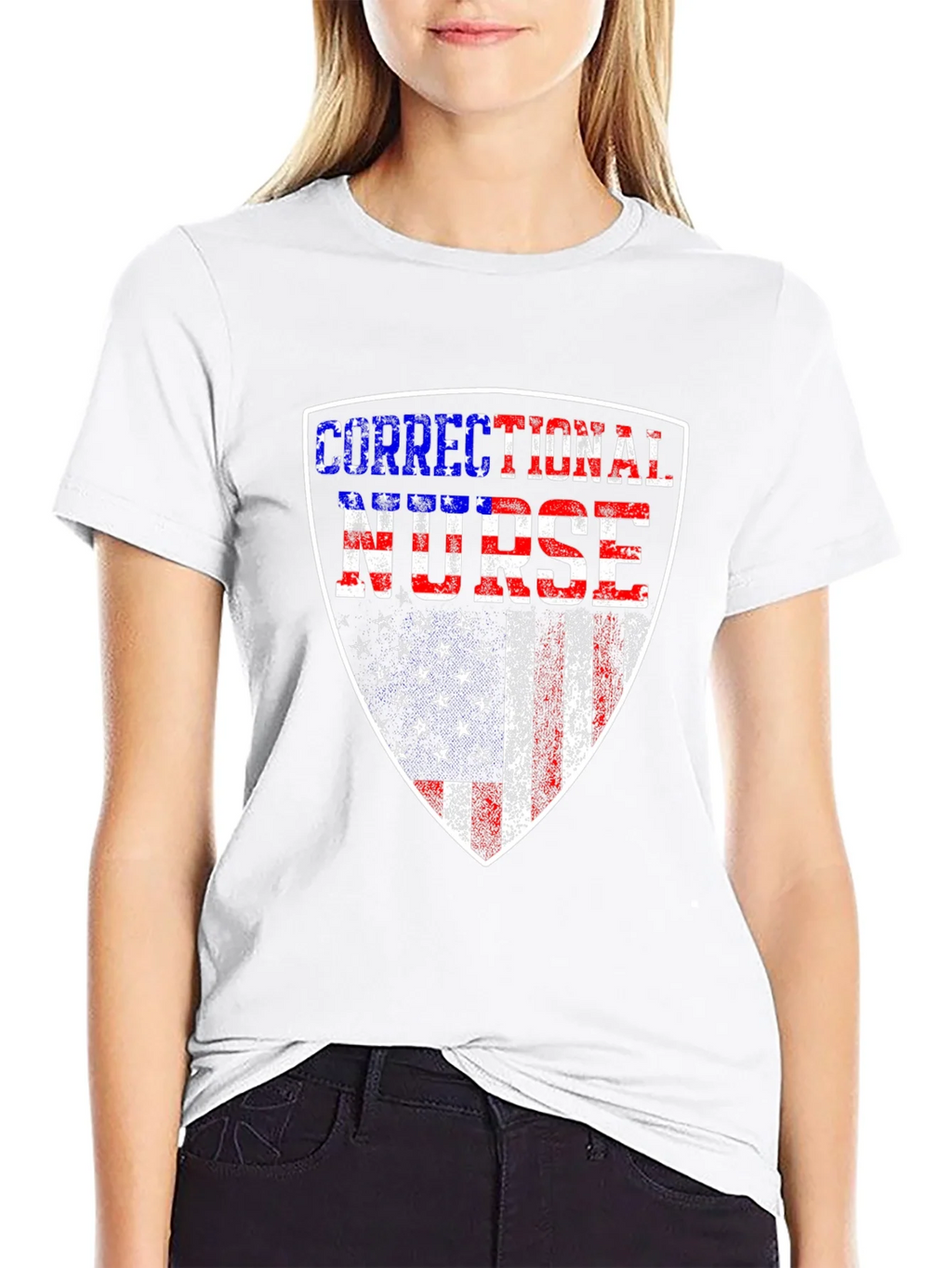 Correctional Nurse American Flag Shield T-Shirt product image 7