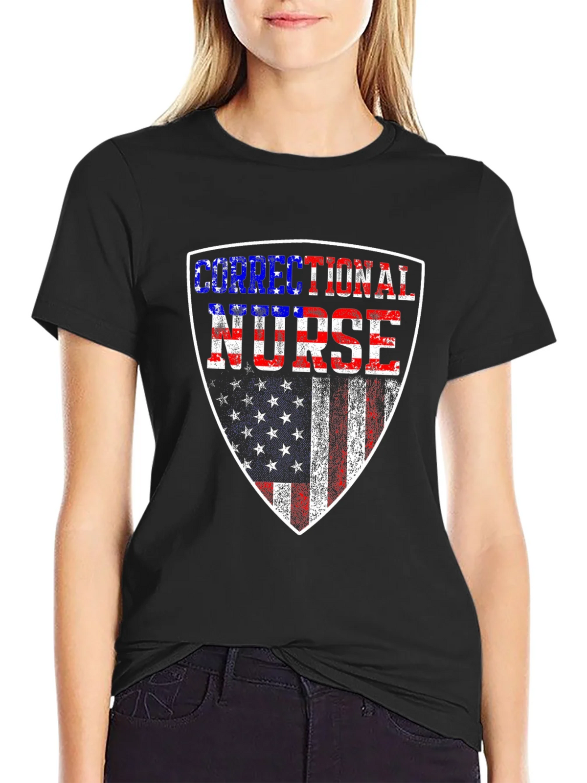 Correctional Nurse American Flag Shield T-Shirt product image 2