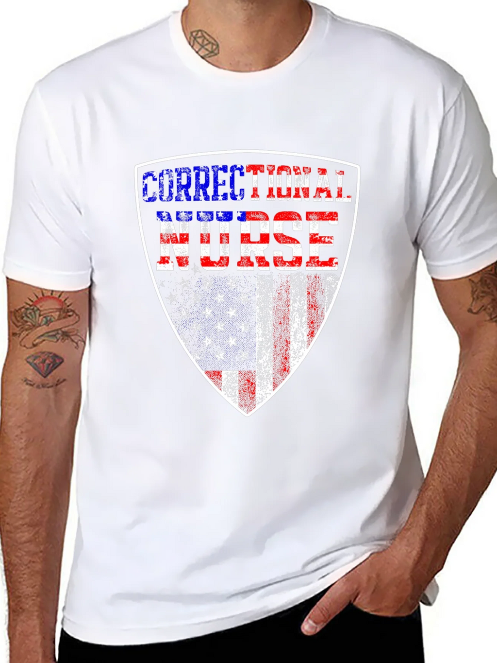 Correctional Nurse American Flag Shield T-Shirt product image 6