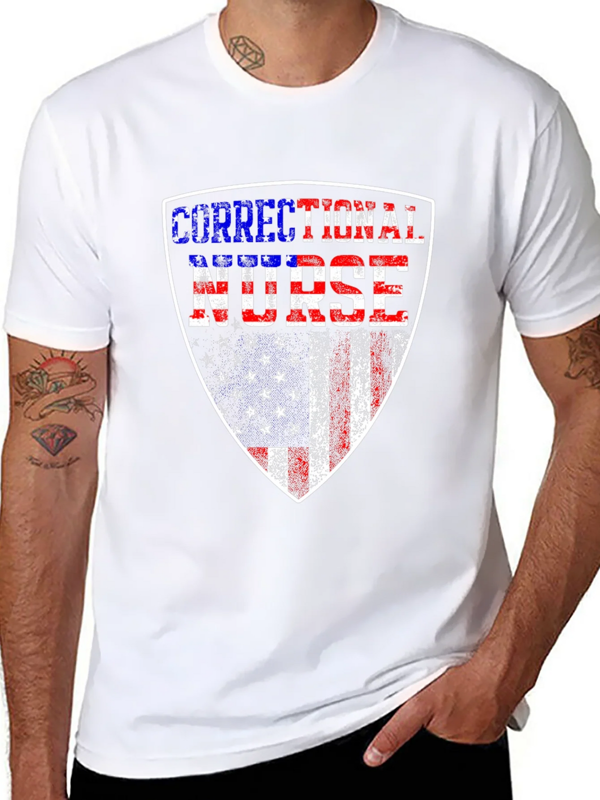 Correctional Nurse American Flag Shield T-Shirt product image 6