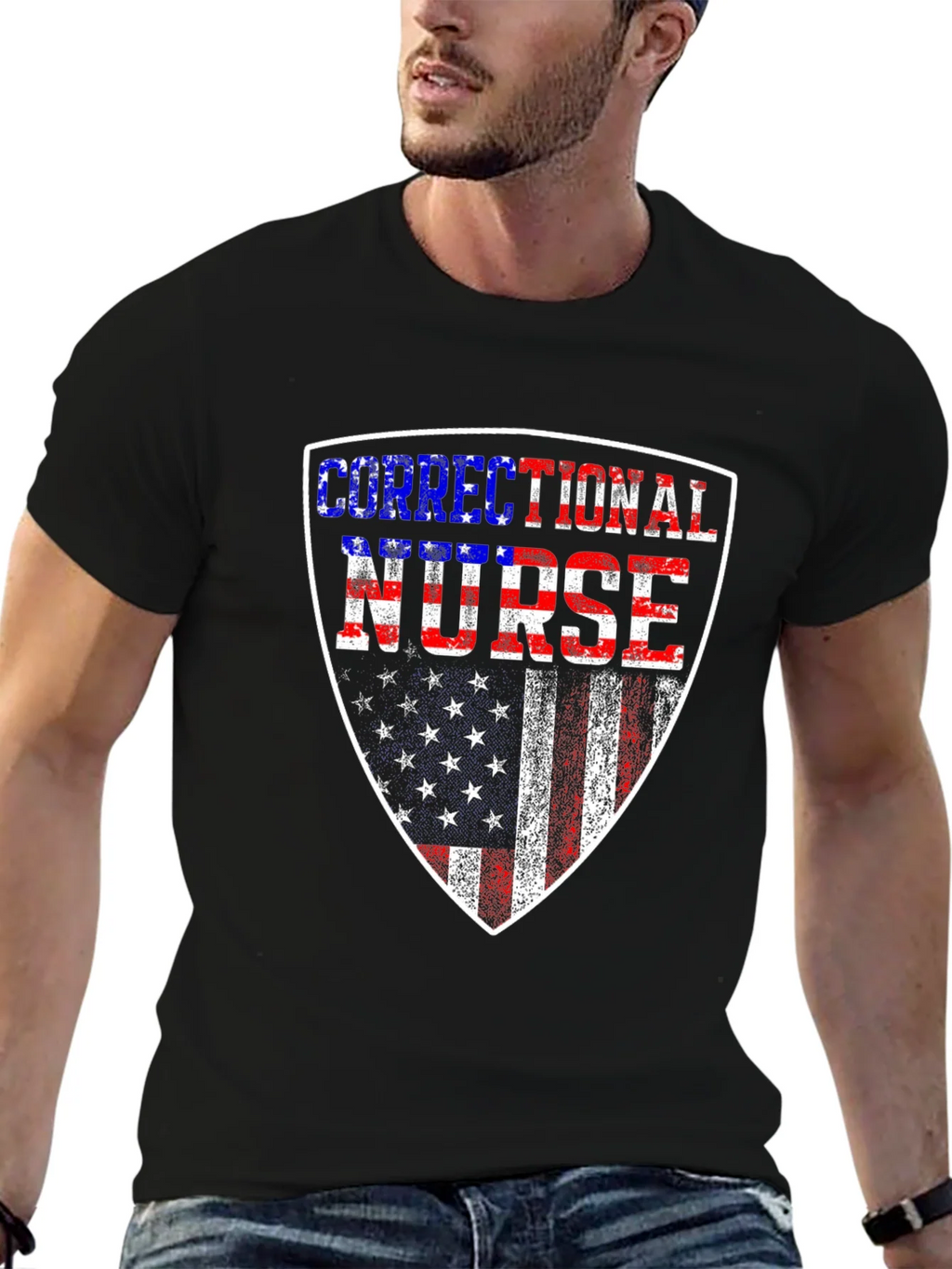 Correctional Nurse American Flag Shield T-Shirt product image 5