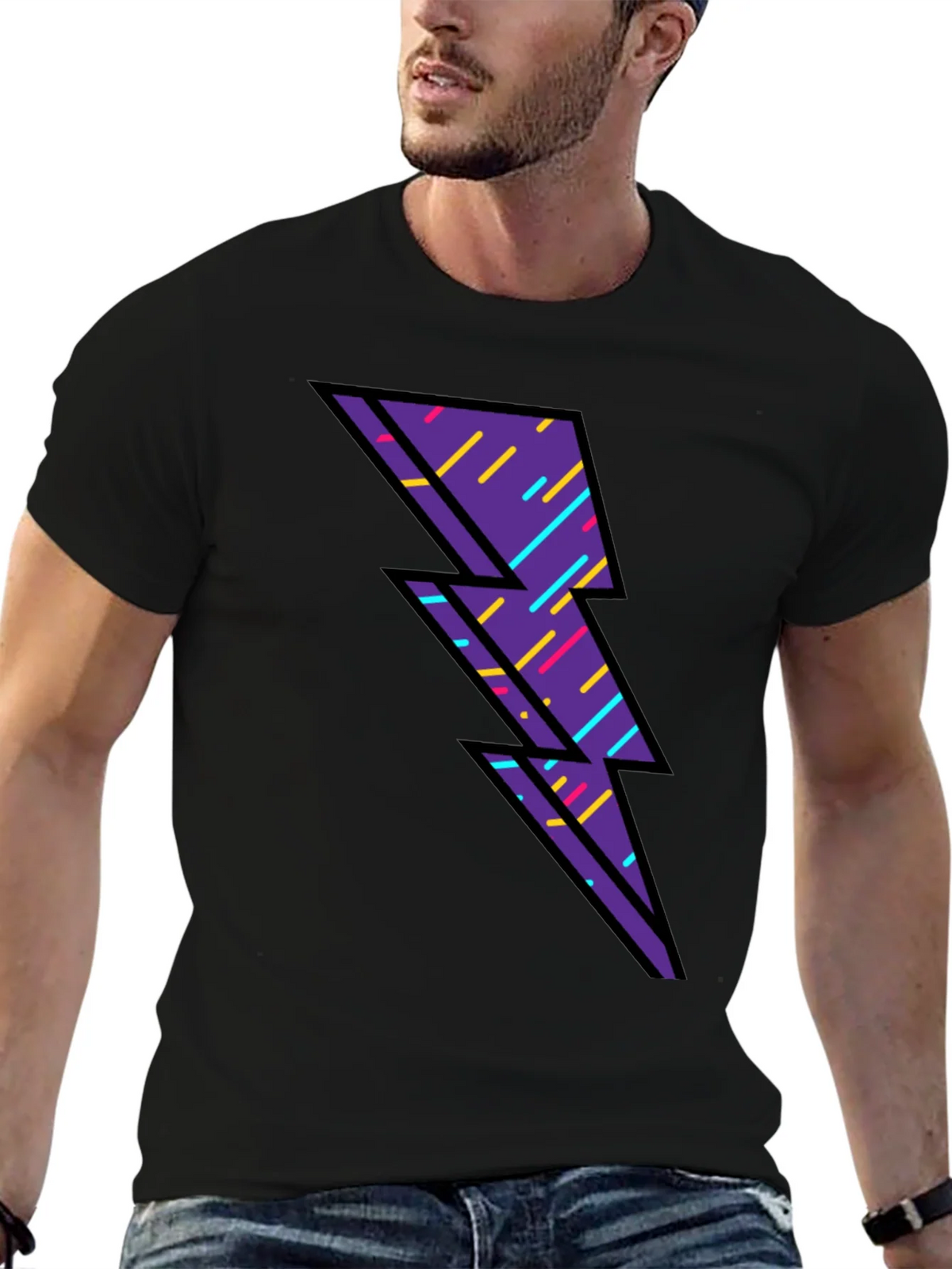 Retro Lightning Bolt Graphic T-Shirt - Black product image 6