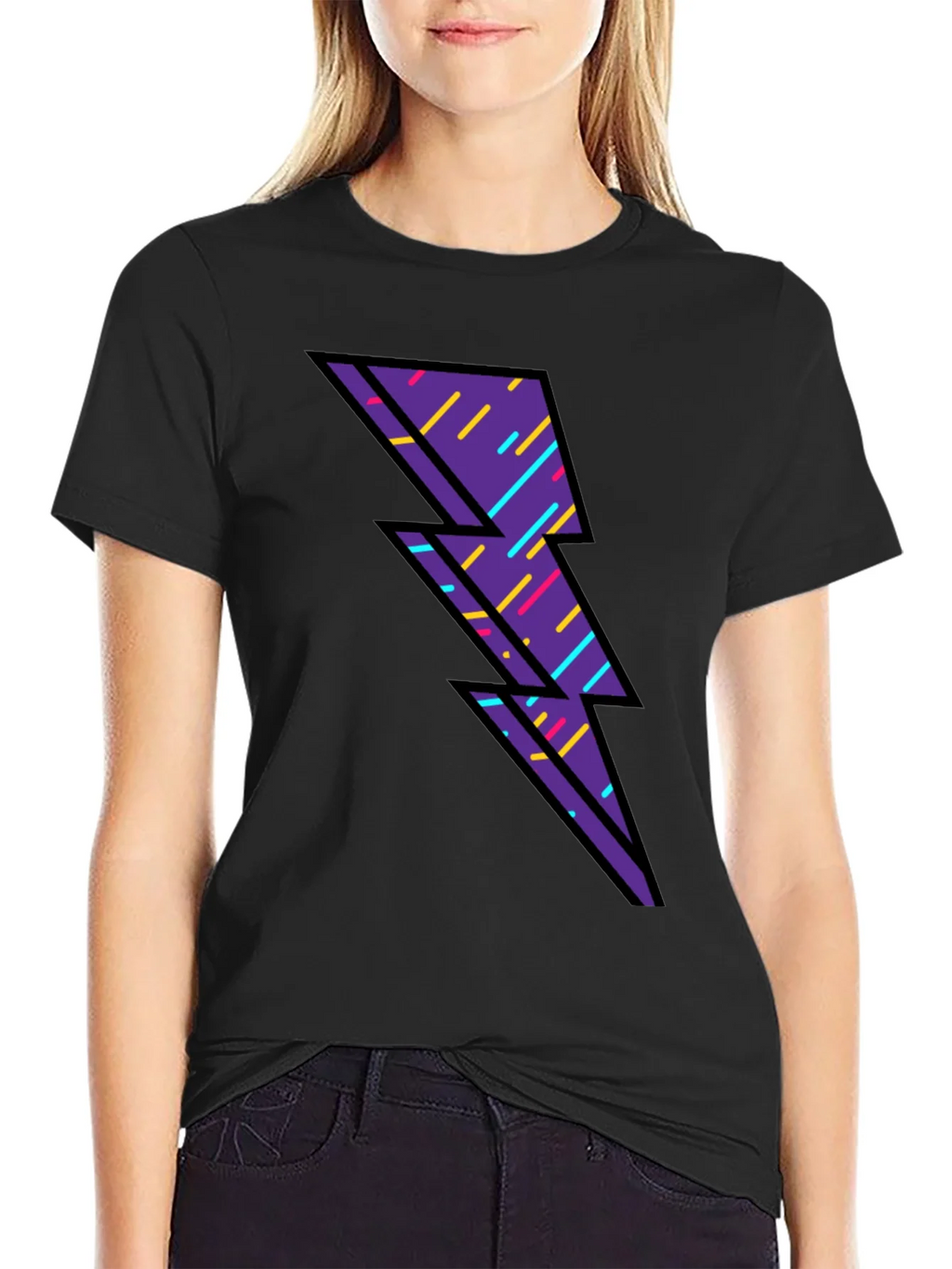 Retro Lightning Bolt Graphic T-Shirt - Black product image 2