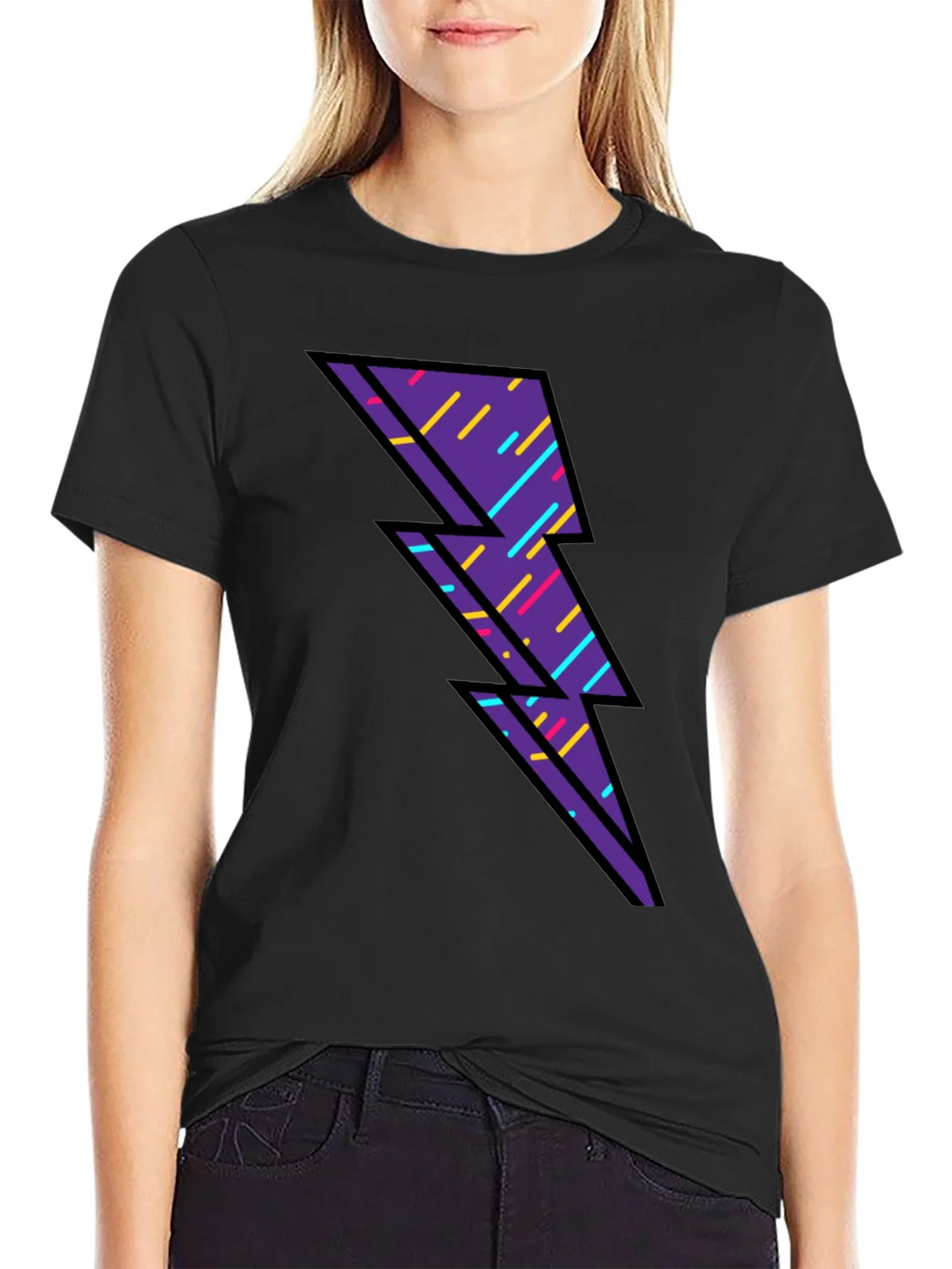Retro Lightning Bolt Graphic T-Shirt - Black product image 2