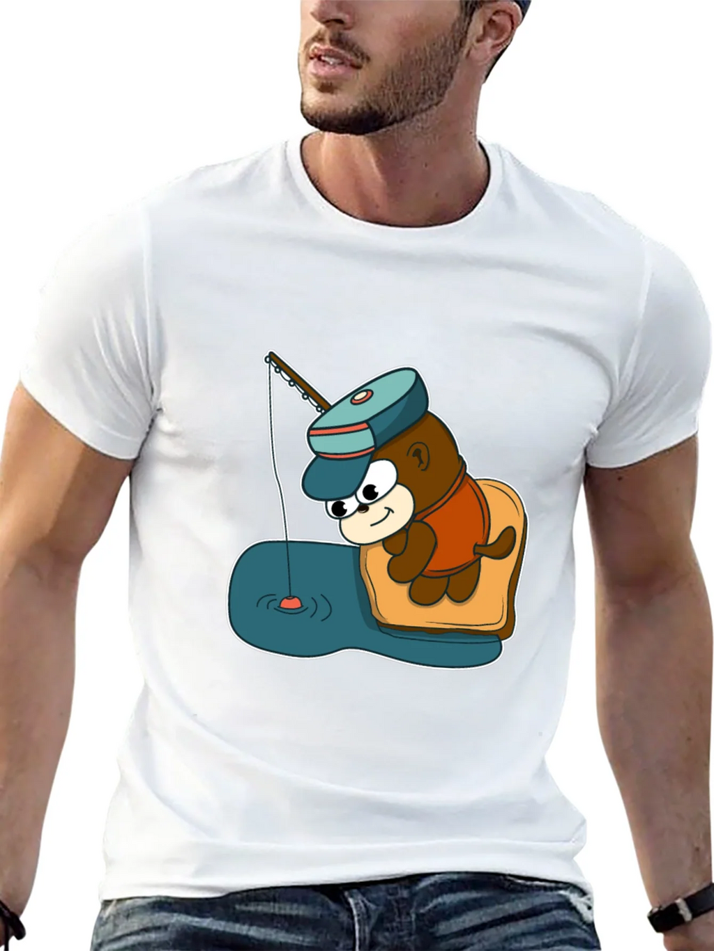 Cartoon Bear Fishing Graphic Tee - Black product image 12