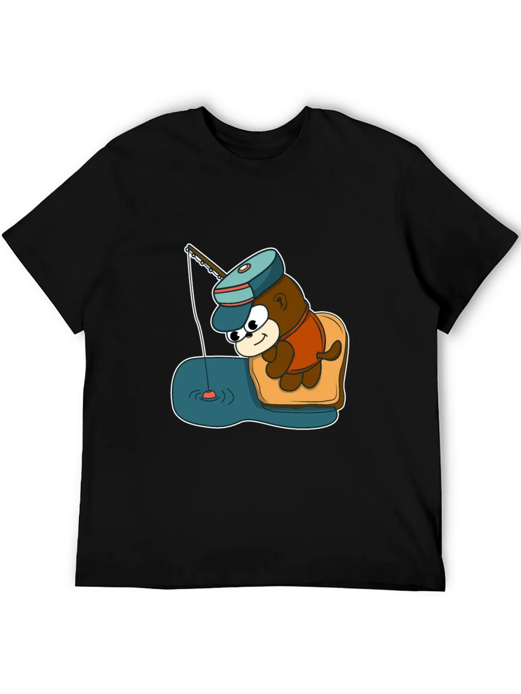 Cartoon Bear Fishing Graphic Tee - Black product image 5