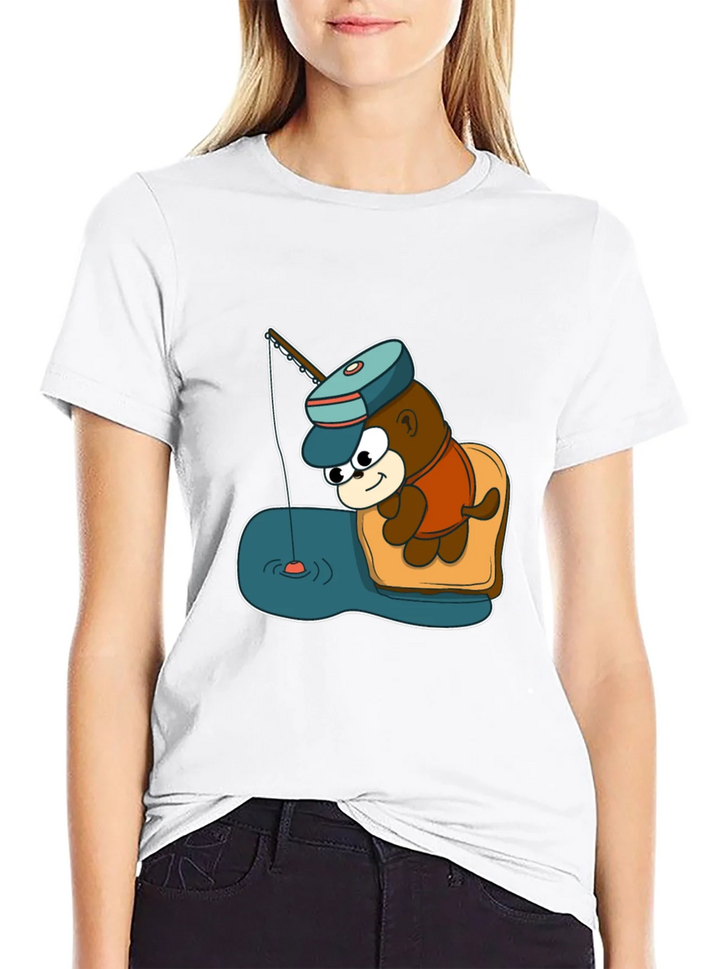 Cartoon Bear Fishing Graphic Tee - Black product image 8