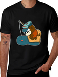 Cartoon Bear Fishing Graphic Tee - Black product image 1