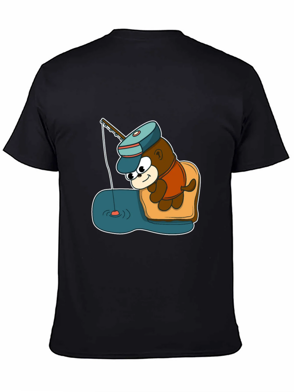 Cartoon Bear Fishing Graphic Tee - Black product image 4