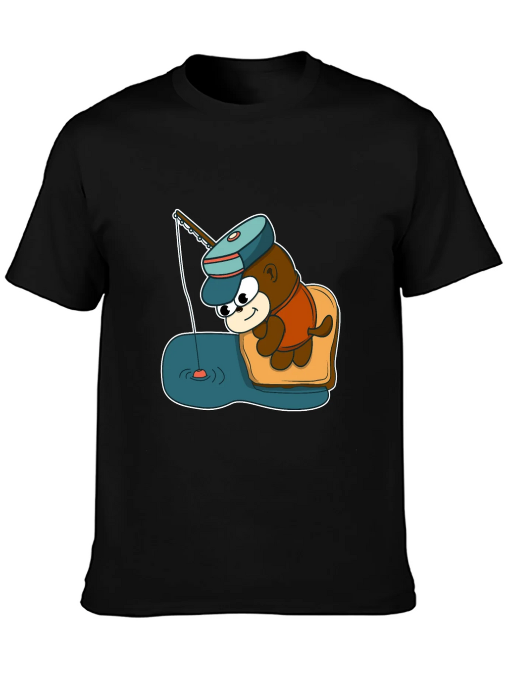 Cartoon Bear Fishing Graphic Tee - Black product image 3
