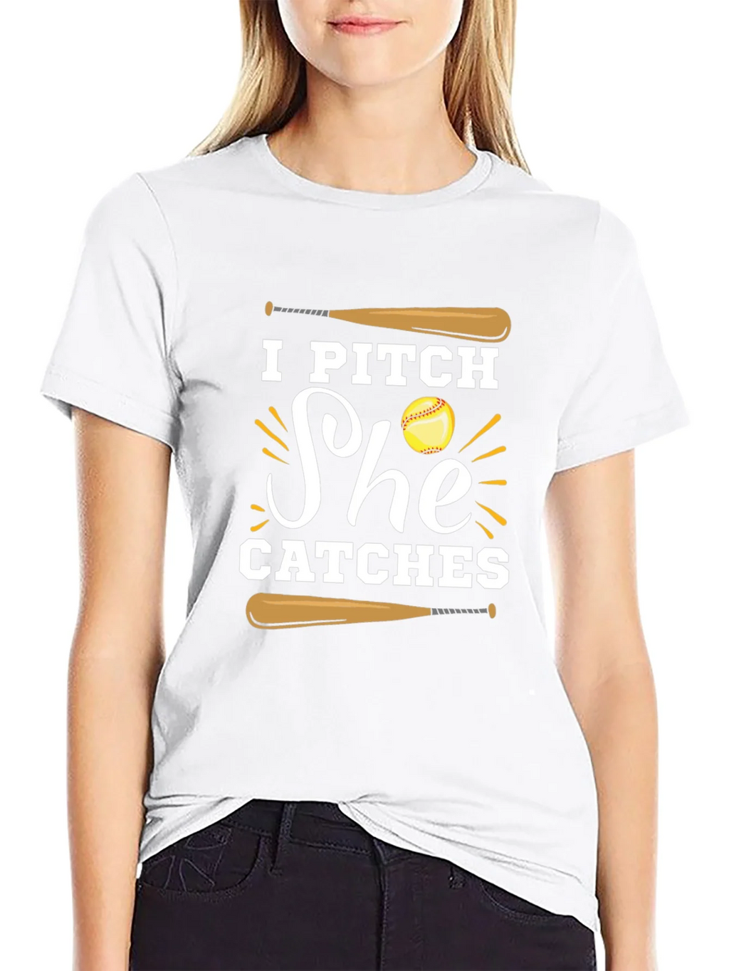 I Pitch She Catches Baseball Graphic Tee product image 8
