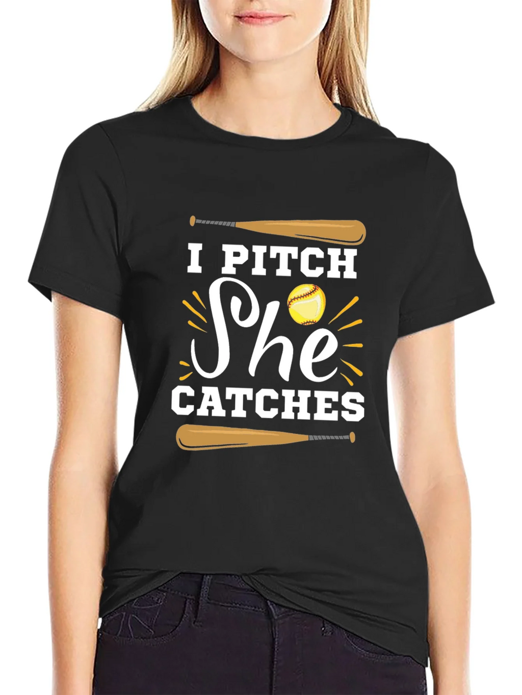 I Pitch She Catches Baseball Graphic Tee product image 2