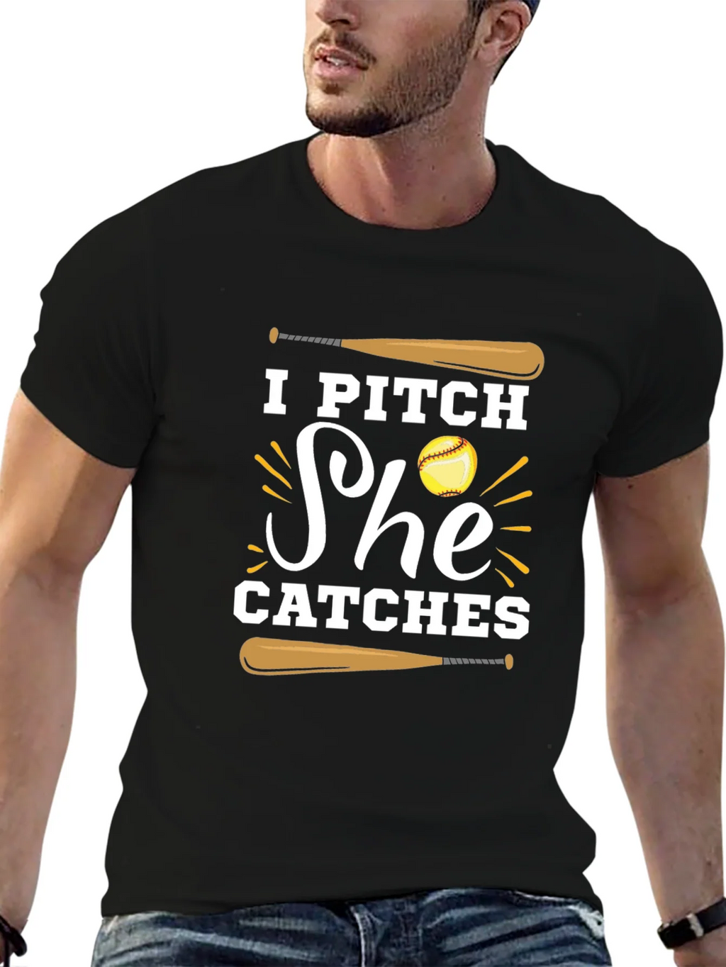 I Pitch She Catches Baseball Graphic Tee product image 6