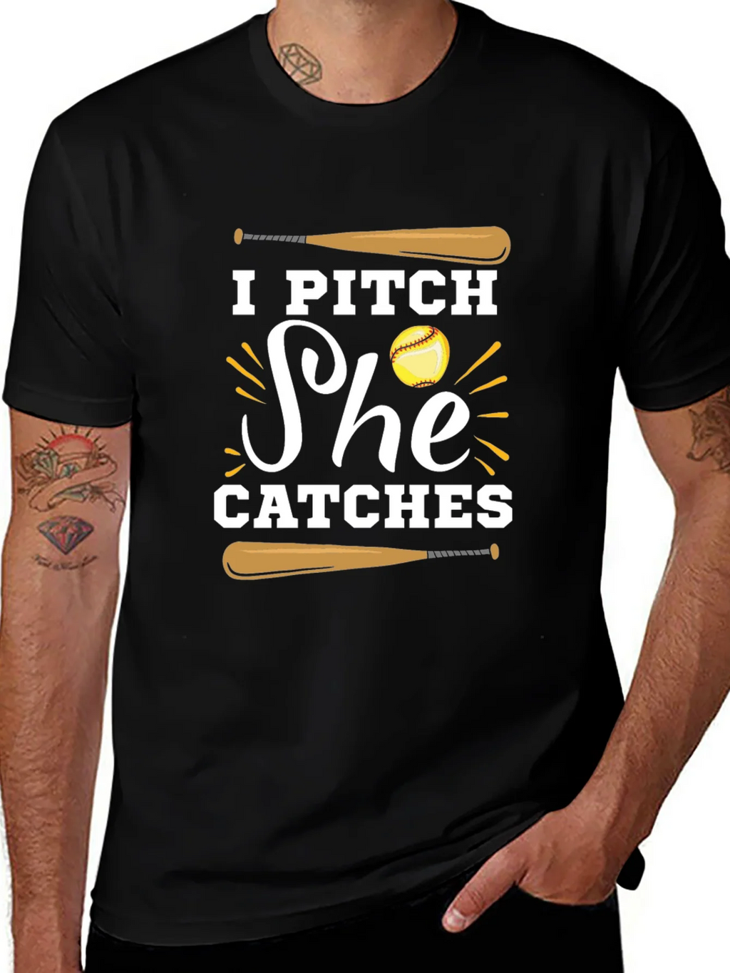 I Pitch She Catches Baseball Graphic Tee product image 1