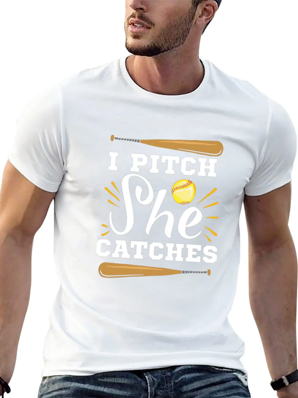 I Pitch She Catches Baseball Graphic Tee product image 12