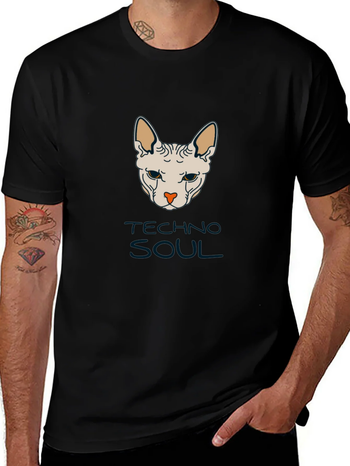 Techno Soul Sphynx Cat Graphic Tee - Black product image 1