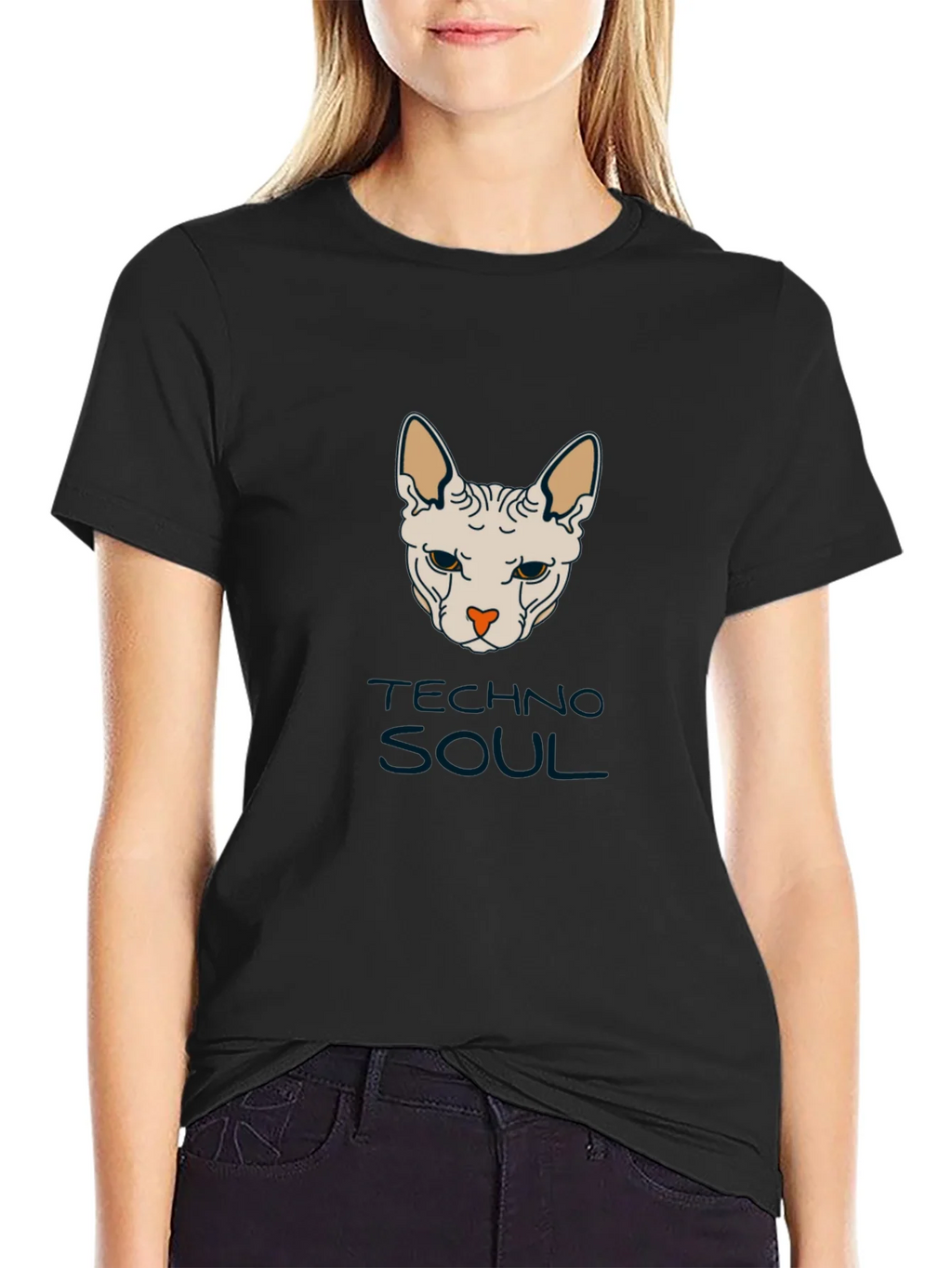 Techno Soul Sphynx Cat Graphic Tee - Black product image 2