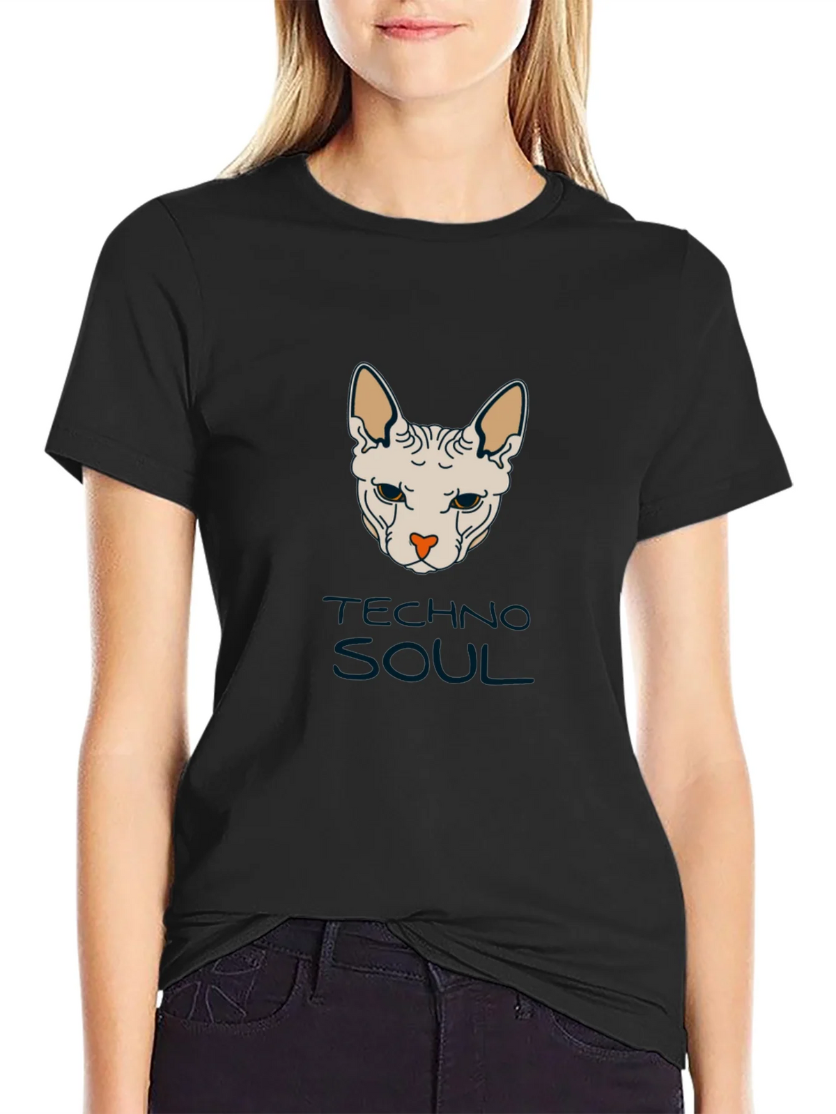 Techno Soul Sphynx Cat Graphic Tee - Black product image 2