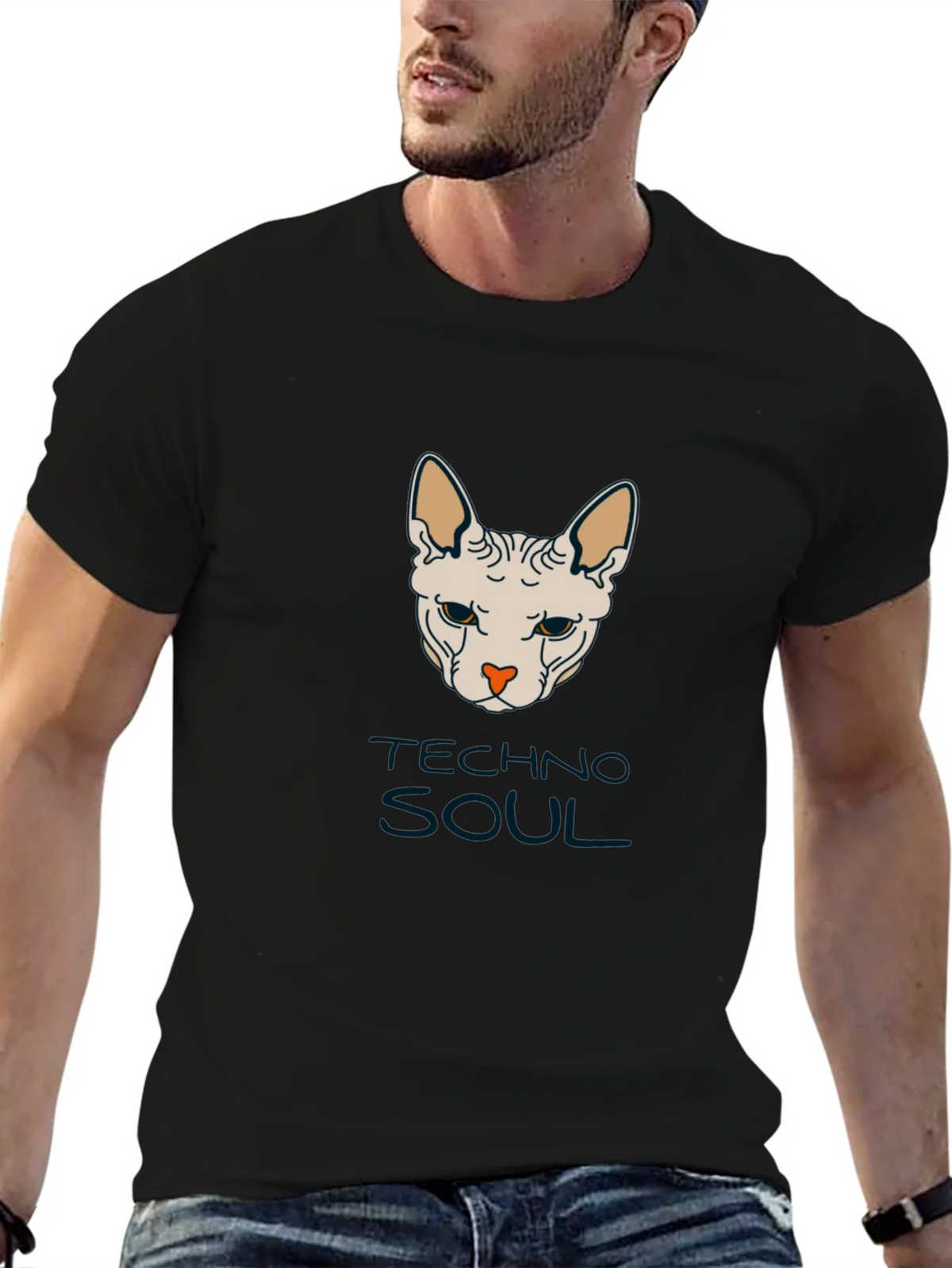 Techno Soul Sphynx Cat Graphic Tee - Black product image 6