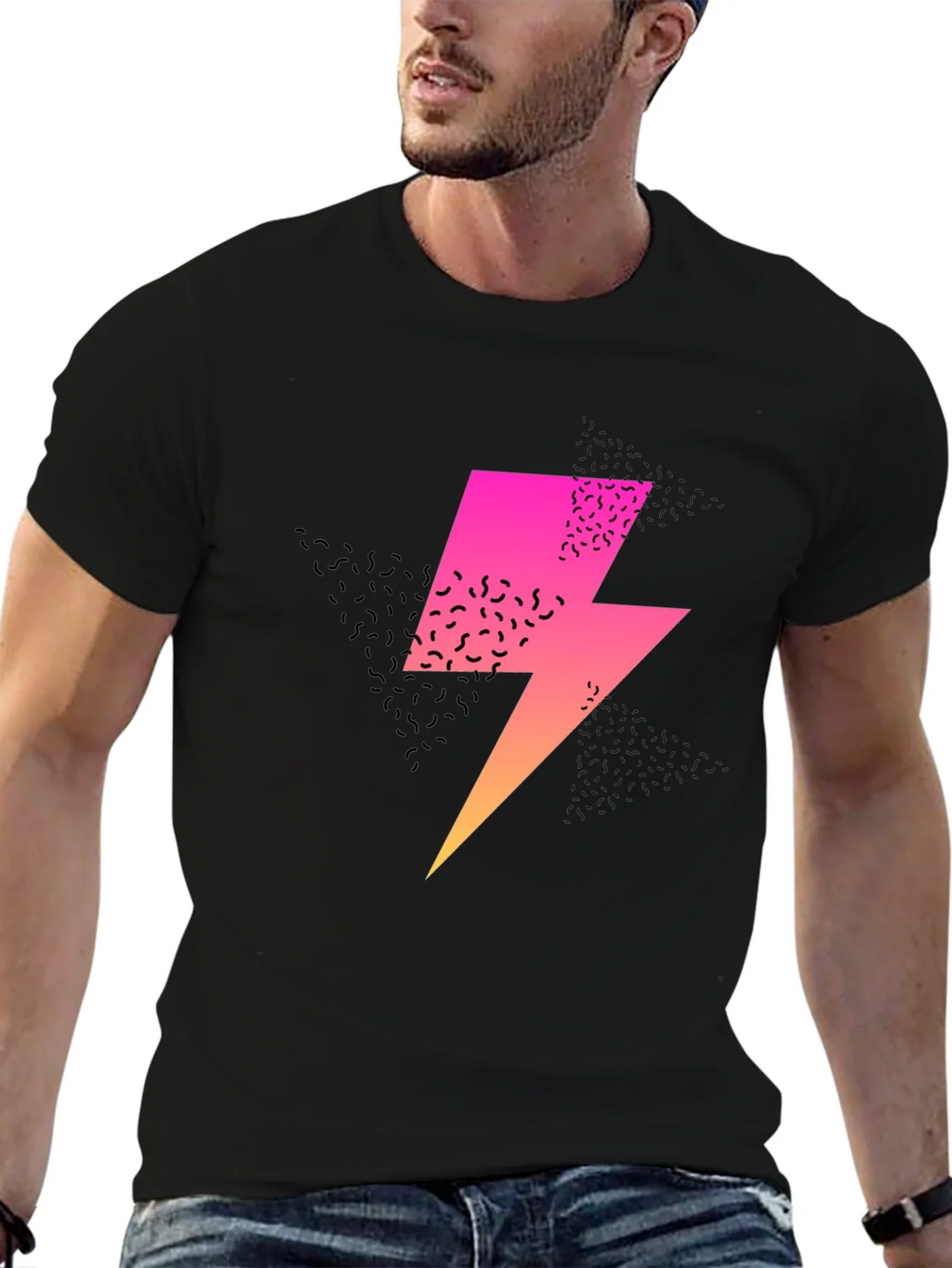 Retro Lightning Bolt Graphic Tee - Black product image 6