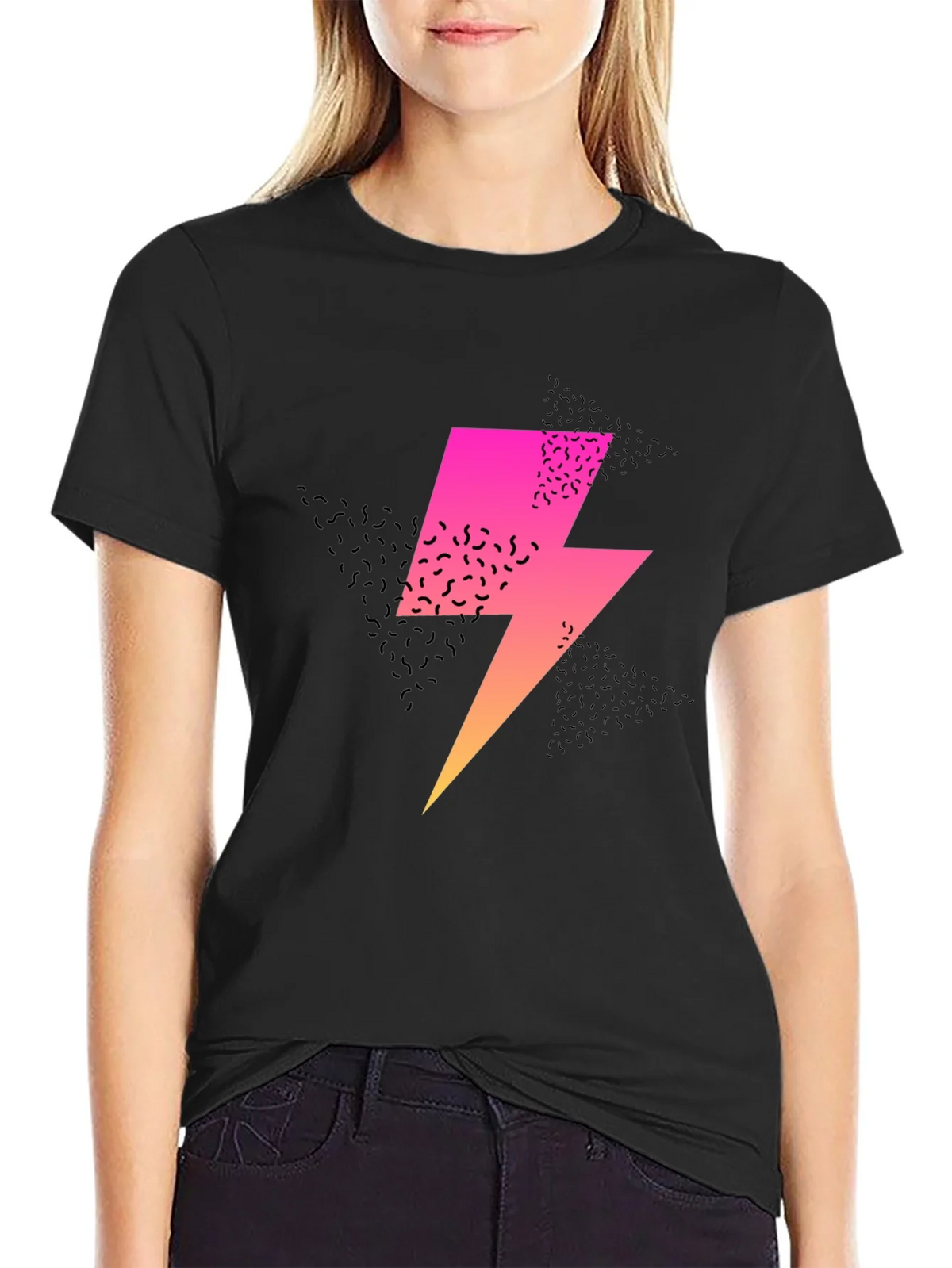 Retro Lightning Bolt Graphic Tee - Black product image 2