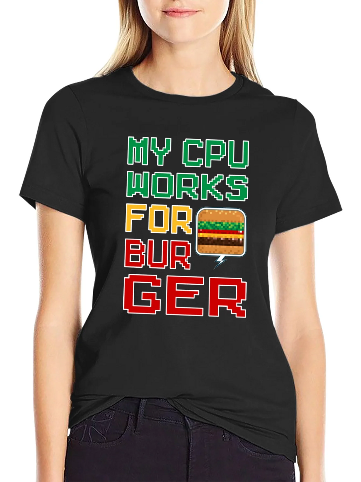 My CPU Works For Burger Funny Graphic Tee product image 1