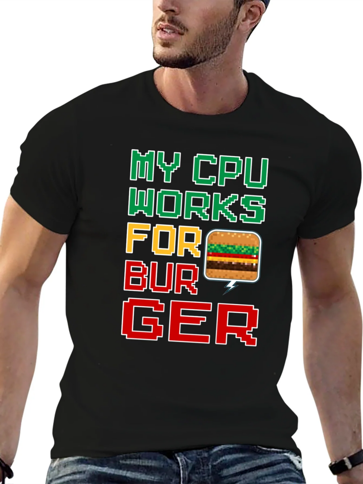 My CPU Works For Burger Funny Graphic Tee product image 4
