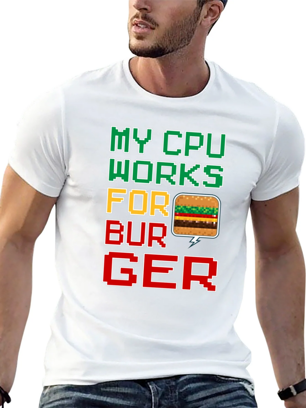 My CPU Works For Burger Funny Graphic Tee product image 9